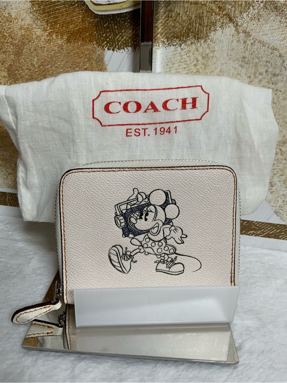 Coach & Disney Compact Zip Wallet in Light Beige Cream